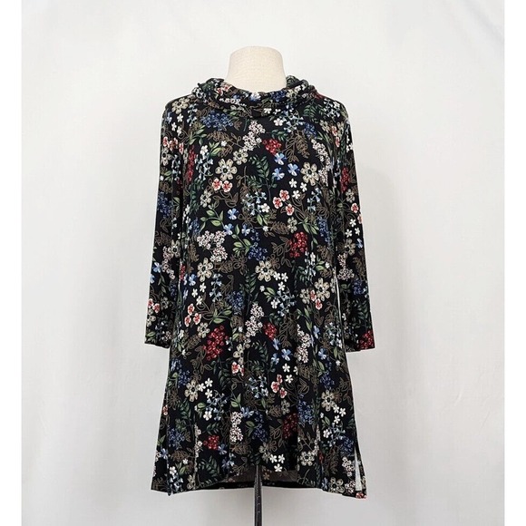 J. Jill Tops - J.Jill Tunic Top Black Floral Cowl Neck Shirt Wearever Collection Women's Size M
